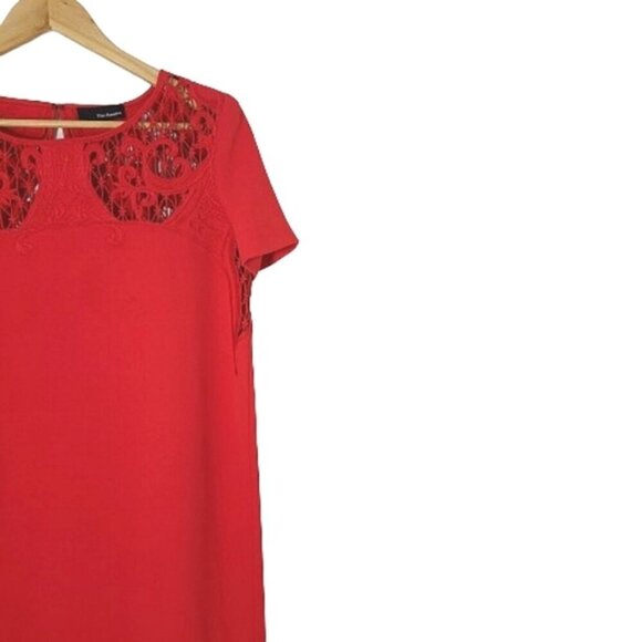 THE KOOPLES Red Short Sleeve Embroidered Lace Mini Shift Dress Women's Size M - Picture 6 of 16